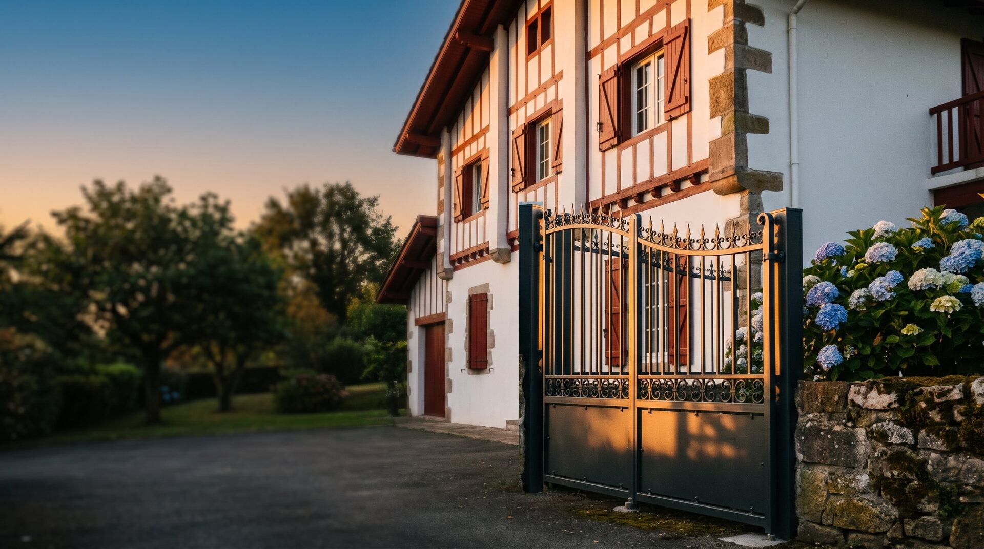 Portail noir mat thermolaqué installé chez un particulier au Pays Basque
