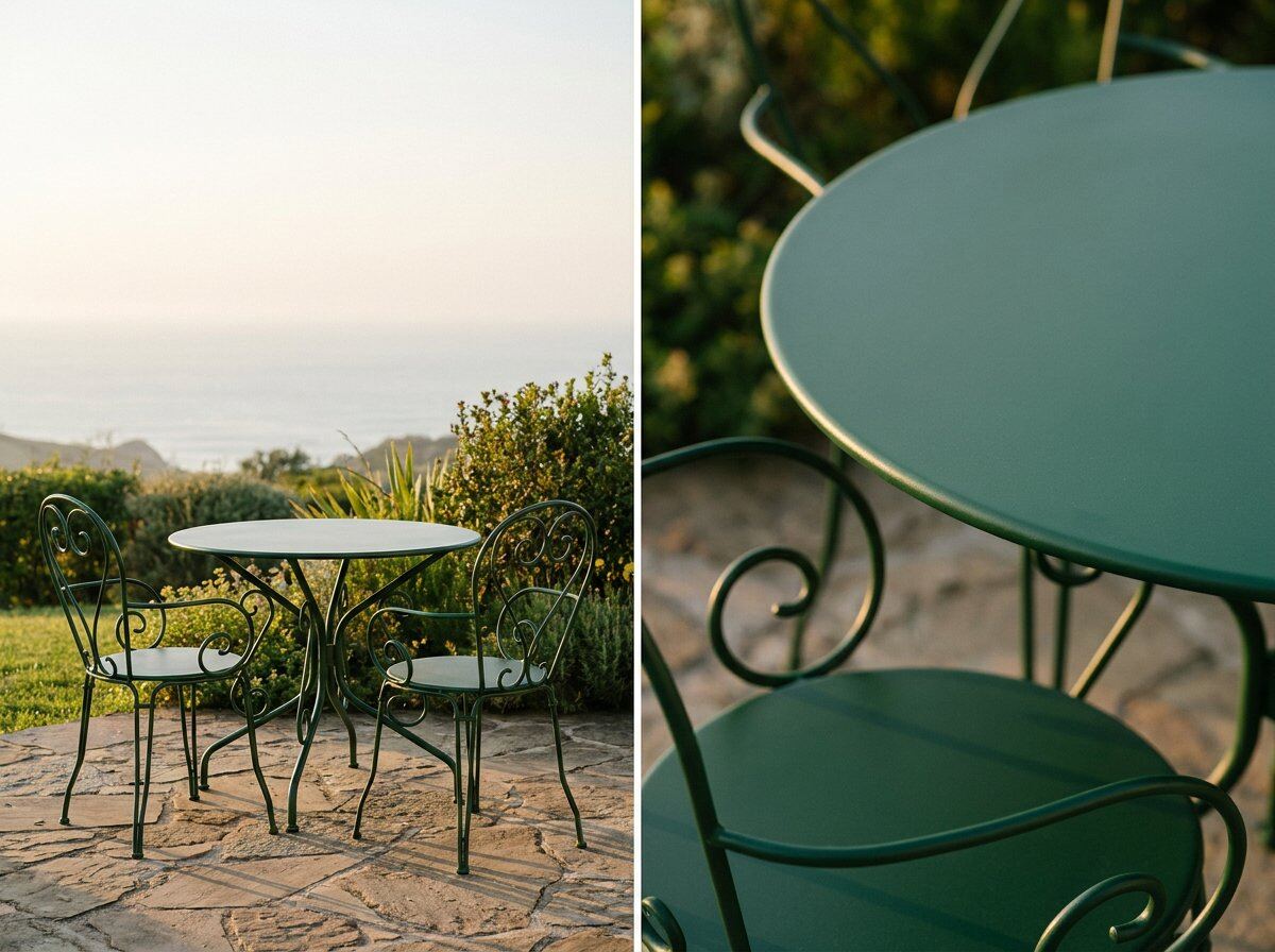 Mobilier de jardin en métal après thermolaquage en plusieurs teintes RAL